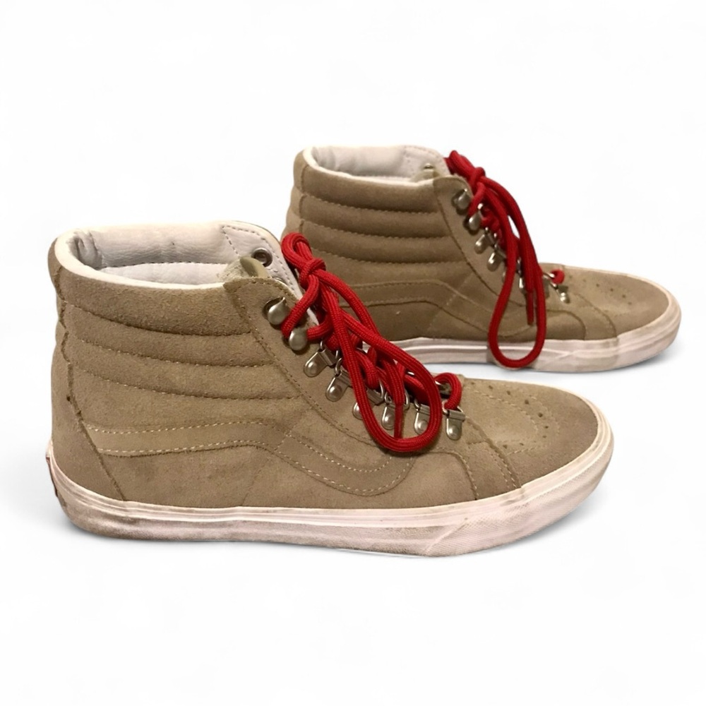 VANS Sk8 Hi Hiker Brown Suede w/ silver accents & vibrant red laces